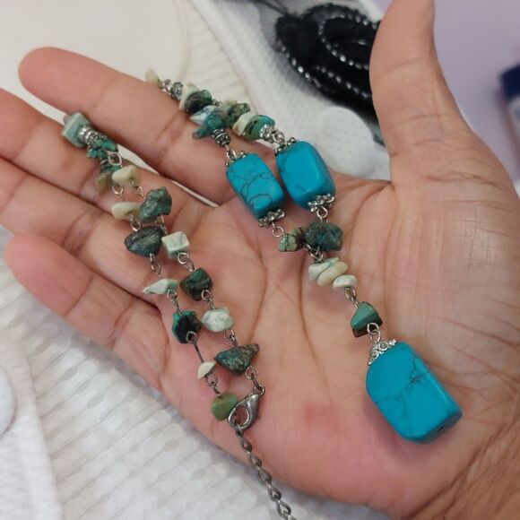 You & I Faux Turquoise Y Drop Statement Necklace - Picture 6 of 7